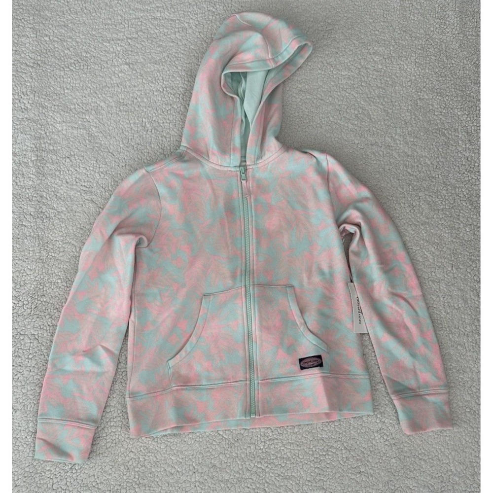 NEW Vineyard Vines Full Zip-Up Hoodie Sweatshirt Long Sleeve Top Pink Aqua L 14